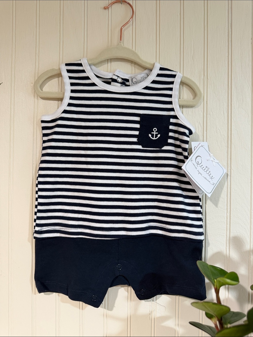 Quiltex Navy and White Striped Nautical Baby One-Piece